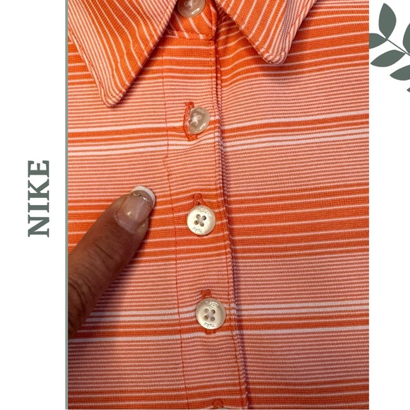 Nike Golf Fit Dri Short Sleeve Collar Stripe Shirt Orange White Size Large - Picture 3 of 4